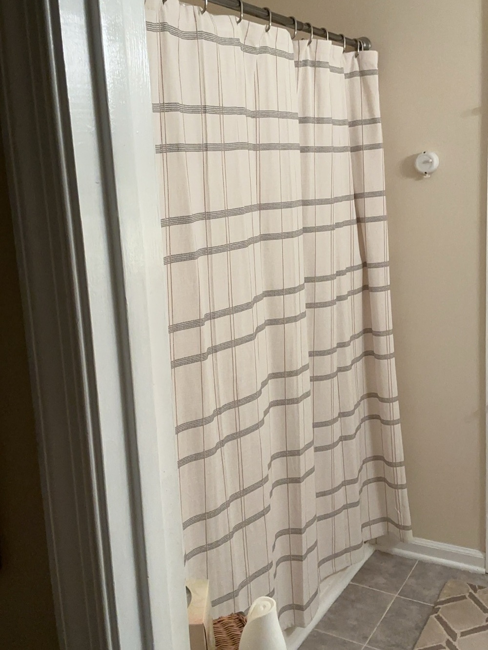 Threshold Ivory Brown Black Dot Plaid Farmhouse Shower Curtain EUC 72”x72”